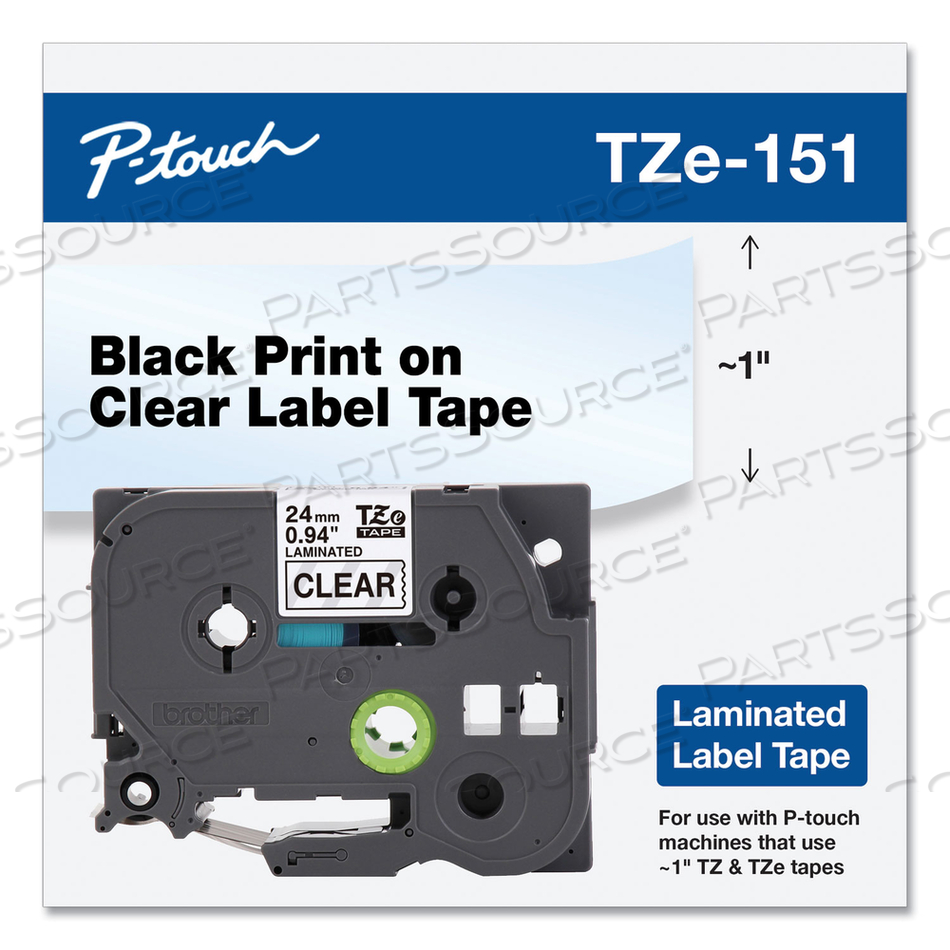 TZE STANDARD ADHESIVE LAMINATED LABELING TAPE, 0.94" X 26.2 FT, BLACK ON CLEAR by Brother