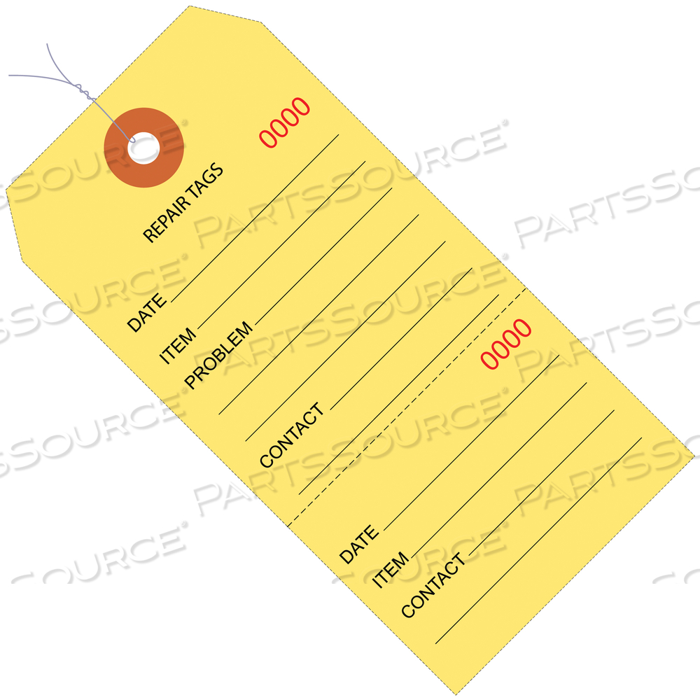 REPAIR TAGS, CONSECUTIVELY NUMBERED, PRE-WIRED, 6 1/4" X 3 1/8", YELLOW, 1000 /CASE by BOX Partners (Box Acquisitions, LLC)