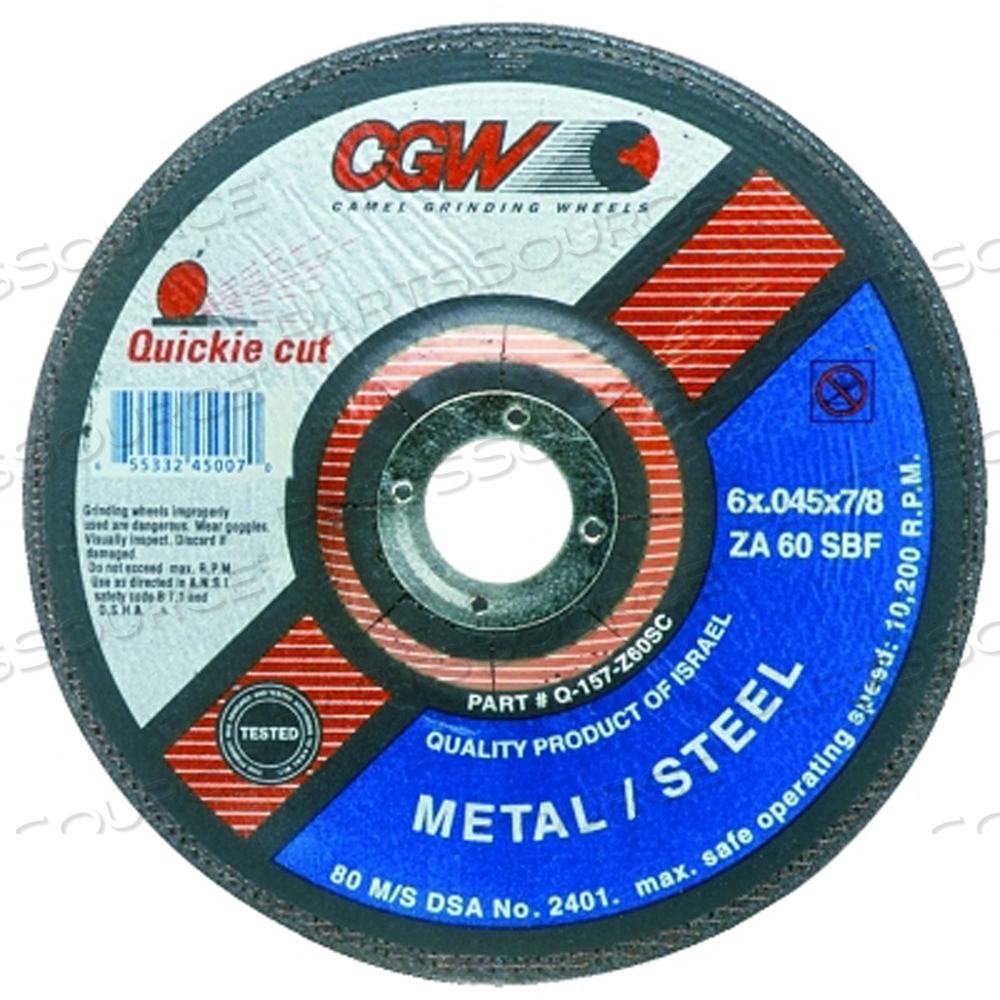 45007 CGW T27, QUICKIE CUT CUTOFF WHEELS, 6 X .045 X 7/8, ZA60-S-BF, 25/BOX by CGW Abrasives