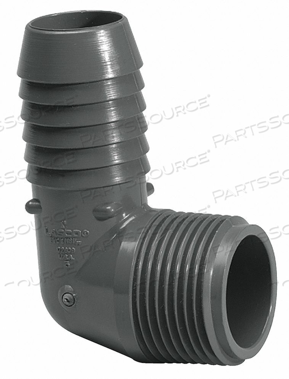 90° INSERT ELBOW, 1/2 IN X 1/2 IN FITTING PIPE SIZE, MALE INSERT X MALE NPT, 200 PSI, GRAY by Lasco 90° INSERT ELBOW, 1/2 IN X 1/2 IN FITTING PIPE SIZE, MALE INSERT X MALE NPT, 200 PSI, GRAY by Lasco