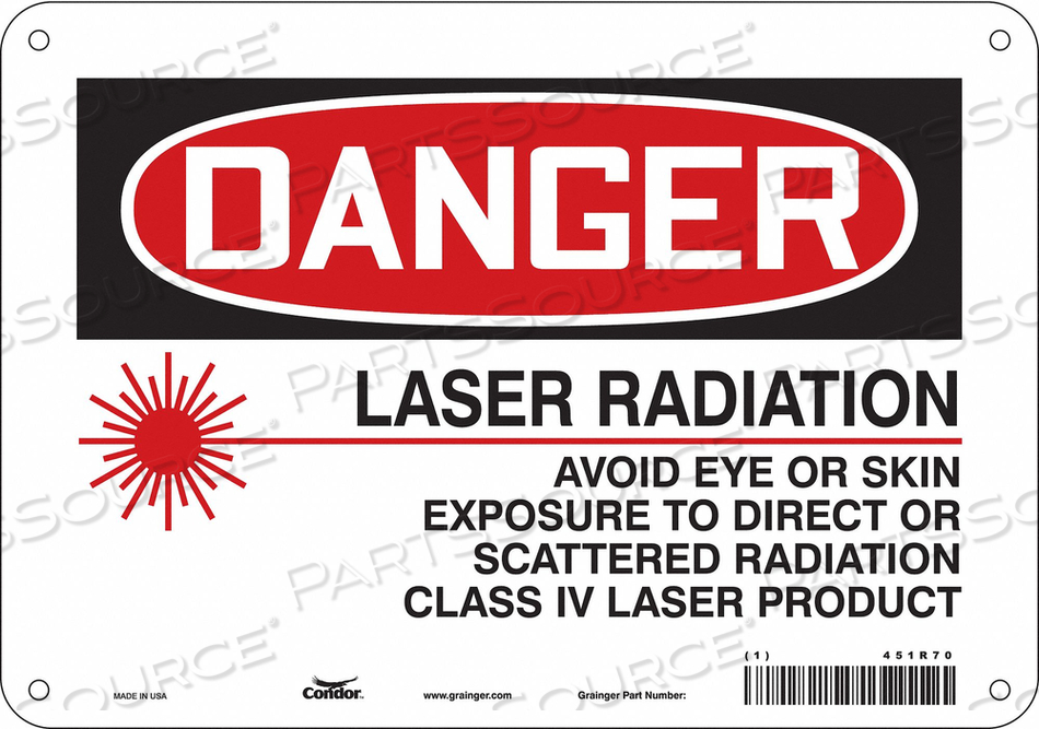 LASER WARNING SIGN, VERTICAL RECTANGLE, NUMBER OF PRINTED SIDES 1, ENGLISH, SIGN FORMAT TRADITIONAL OSHA, SIGN LEGEND LASER RADIATION AVOID  by Condor