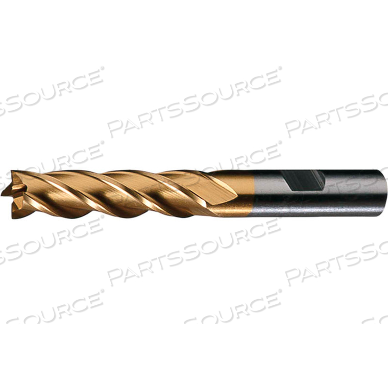 HG-4C-TN HSS 4-FLUTE TIN SQUARE SINGLE END MILL, 9/16" X 1/2" X 1-3/8" X 3-3/8" by Cle-Line HG-4C-TN HSS 4-FLUTE TIN SQUARE SINGLE END MILL, 9/16" X 1/2" X 1-3/8" X 3-3/8" by Cle-Line