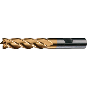 HG-4C-TN HSS 4-FLUTE TIN SQUARE SINGLE END MILL, 9/16" X 1/2" X 1-3/8" X 3-3/8" by Cle-Line HG-4C-TN HSS 4-FLUTE TIN SQUARE SINGLE END MILL, 9/16" X 1/2" X 1-3/8" X 3-3/8" by Cle-Line
