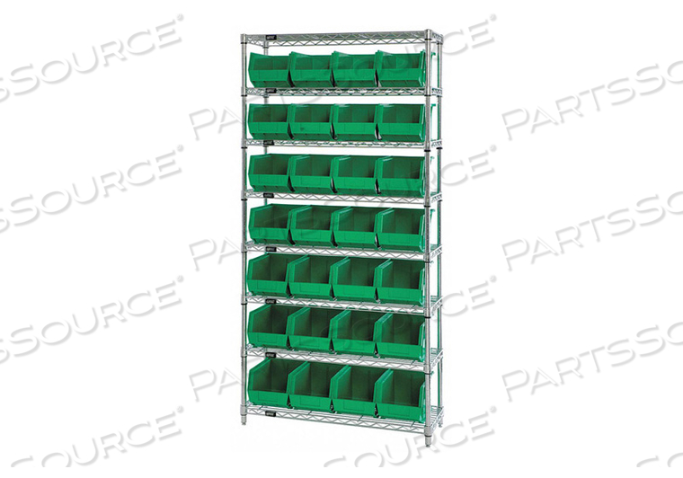 G7065 BIN SHELVING 74 OVERALL H 28 BINS GREEN by Quantum Storage Systems G7065 BIN SHELVING 74 OVERALL H 28 BINS GREEN by Quantum Storage Systems
