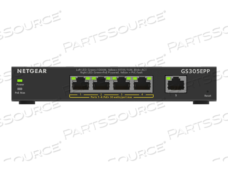 PLUS GS305EPP, SWITCH, MANAGED, 5 X 10/100/1000 (4 POE+), DESKTOP, WALL-MOUNTABLE, POE+ (120 W) by Netgear