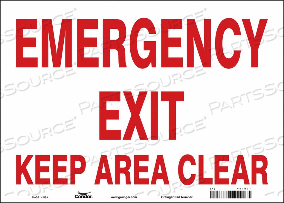 SAFETY SIGN EMERGENCY EXIT, HORIZONTAL RECTANGLE, NUMBER OF PRINTED SIDES 1, ENGLISH, SIGN LEGEND EMERGENCY EXIT KEEP AREA CLEAR, SIGN LEGEN by Condor SAFETY SIGN EMERGENCY EXIT, HORIZONTAL RECTANGLE, NUMBER OF PRINTED SIDES 1, ENGLISH, SIGN LEGEND EMERGENCY EXIT KEEP AREA CLEAR, SIGN LEGEN by Condor