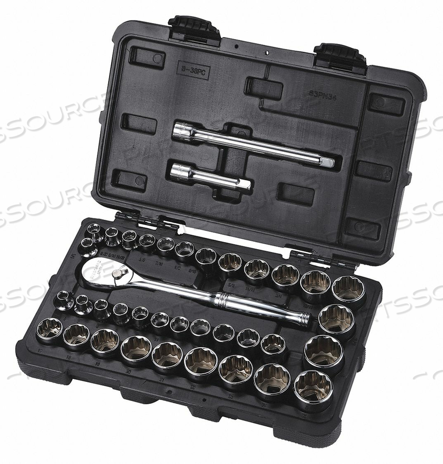 SOCKET SET 3/8 SAE/METRIC CHROME 38PCS by Westward SOCKET SET 3/8 SAE/METRIC CHROME 38PCS by Westward