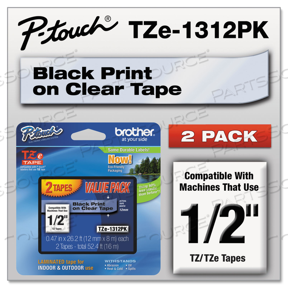 TZE STANDARD ADHESIVE LAMINATED LABELING TAPES, 0.47" X 26.2 FT, BLACK ON CLEAR by Brother TZE STANDARD ADHESIVE LAMINATED LABELING TAPES, 0.47" X 26.2 FT, BLACK ON CLEAR by Brother