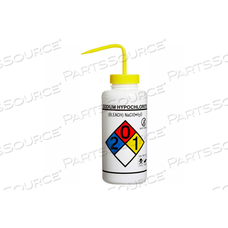 LDPE WASH BOTTLES 117320015, 1000ML, SODIUM HYPOCHLORITE LABEL, YELLOW CAP, WIDE MOUTH, 4/PK by Bel-Art Products LDPE WASH BOTTLES 117320015, 1000ML, SODIUM HYPOCHLORITE LABEL, YELLOW CAP, WIDE MOUTH, 4/PK by Bel-Art Products