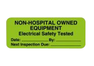 SAFETY LABEL, FLUORESCENT PAPER, FLUORESCENT GREEN, ENGLISH LANGUAGE, NON-HOSPITAL OWNED EQUIPMENT LEGEND, 2-1/4 IN  X 7/8 IN by United Ad Label