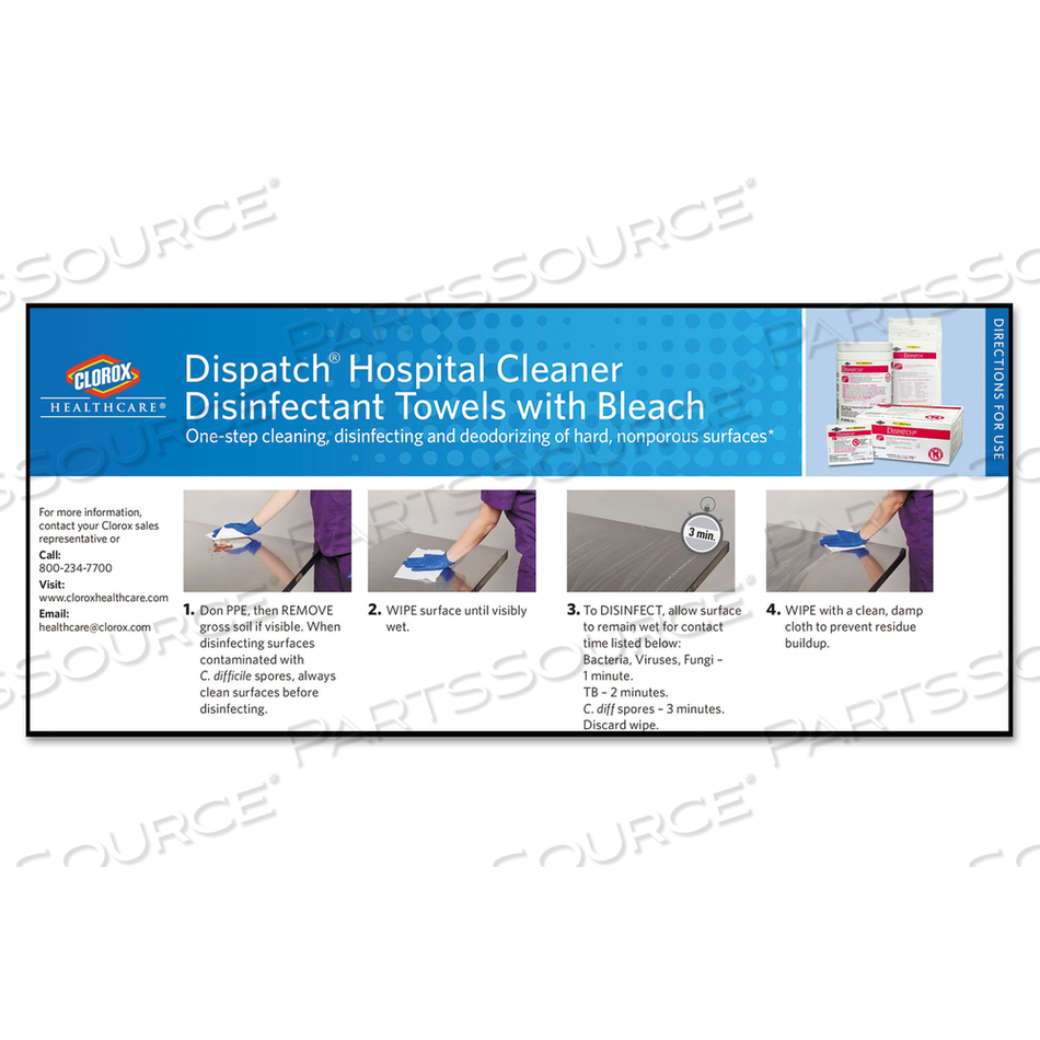 DISPATCH CLEANER DISINFECTANT TOWELS WITH BLEACH, 9 X 10, UNSCENTED, 60/PACK, 12 PACKS/CARTON 