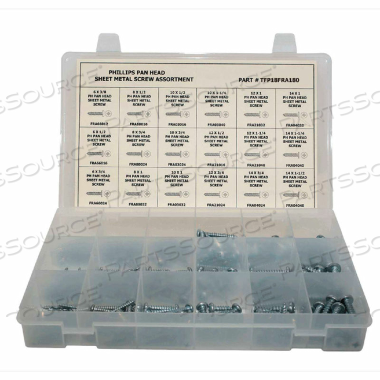 275 PIECE SHEET METAL SCREW ASSORTMENT - #6 TO 1/4" - PHILLIPS PAN HEAD - STEEL - ZINC by Titan Fasteners