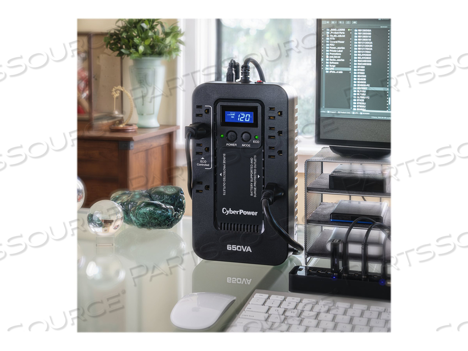 ECOLOGIC SERIES EC650LCD, UPS, AC 120 V, 390 WATT, 650 VA, USB, OUTPUT CONNECTORS: 8 by CyberPower ECOLOGIC SERIES EC650LCD, UPS, AC 120 V, 390 WATT, 650 VA, USB, OUTPUT CONNECTORS: 8 by CyberPower