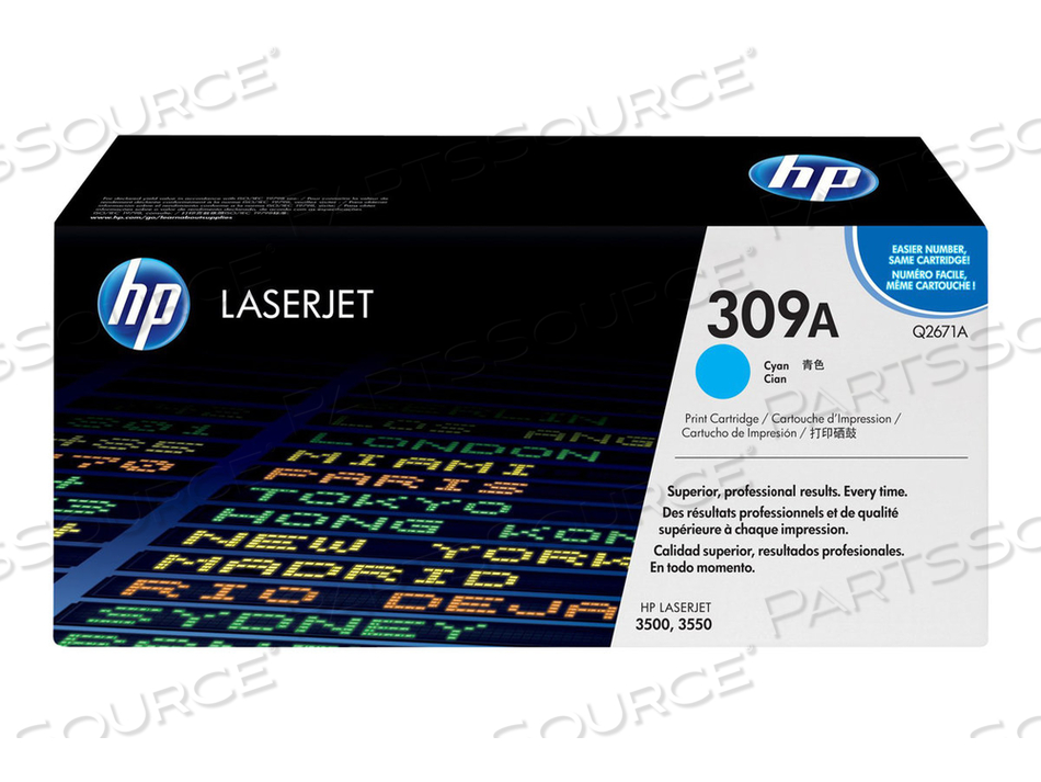 TONER CARTRIDGE, REPLACEMENT FOR HP 309A COLOR LASERJET 3500, 3550, 3700 CYAN (4,000 YIELD) 