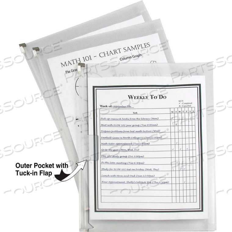 ZIP 'N GO REUSABLE ENVELOPE WITH OUTER POCKET, CLEAR, 3/PK (SET OF 8 PK) by C-Line
