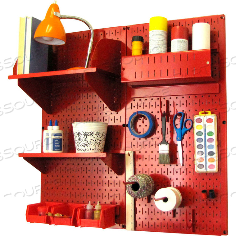 PEGBOARD HOBBY CRAFT ORGANIZER STORAGE KIT, RED, 32" X 32" X 9" by Wall Control Pegboard