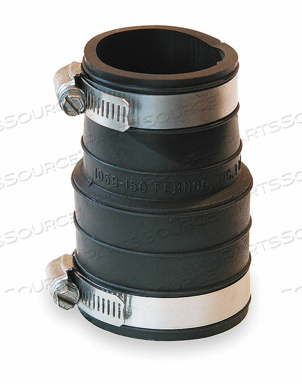FLEXIBLE COUPLING, PVC, FOR 1 1/2 IN PIPE, 3 7/8 IN OVERALL LG, 2 CLAMPS INCLUDED by Fernco FLEXIBLE COUPLING, PVC, FOR 1 1/2 IN PIPE, 3 7/8 IN OVERALL LG, 2 CLAMPS INCLUDED by Fernco