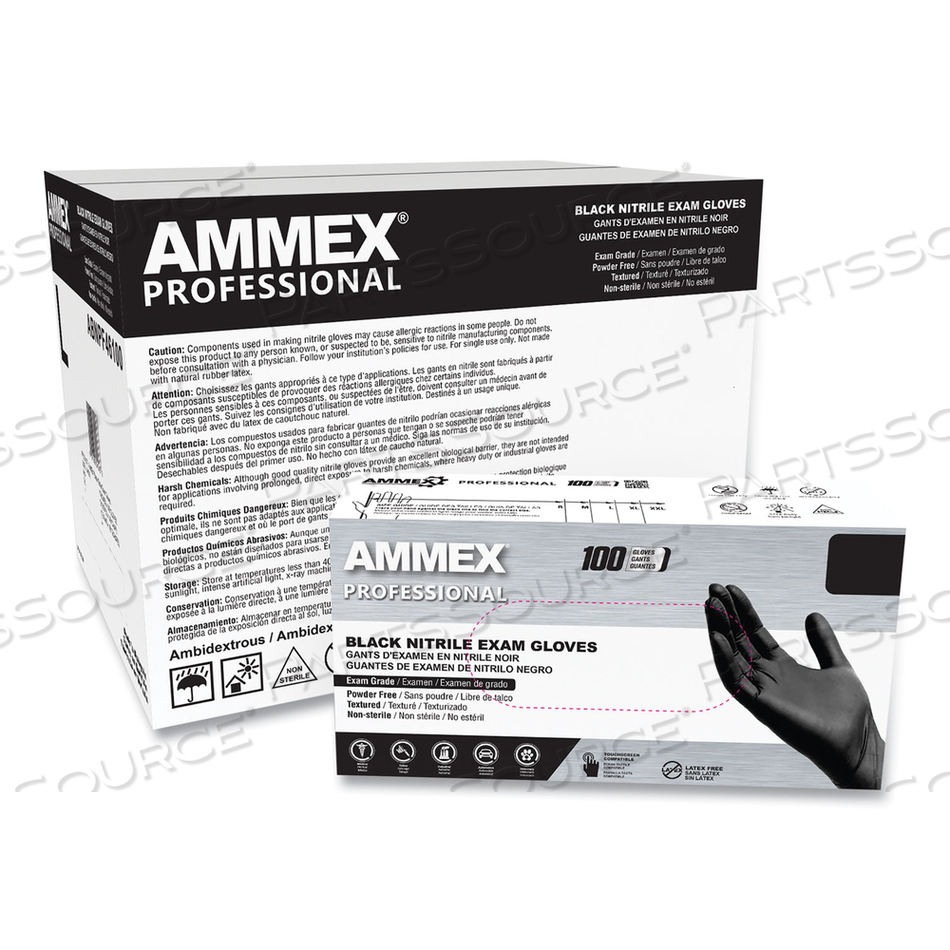 NITRILE EXAM GLOVES, POWDER-FREE, 3 MIL, X-LARGE, BLACK by Ammex