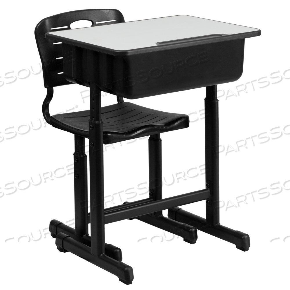 NILA ADJUSTABLE HEIGHT STUDENT DESK AND CHAIR WITH BLACK PEDESTAL FRAME by Flash Furniture