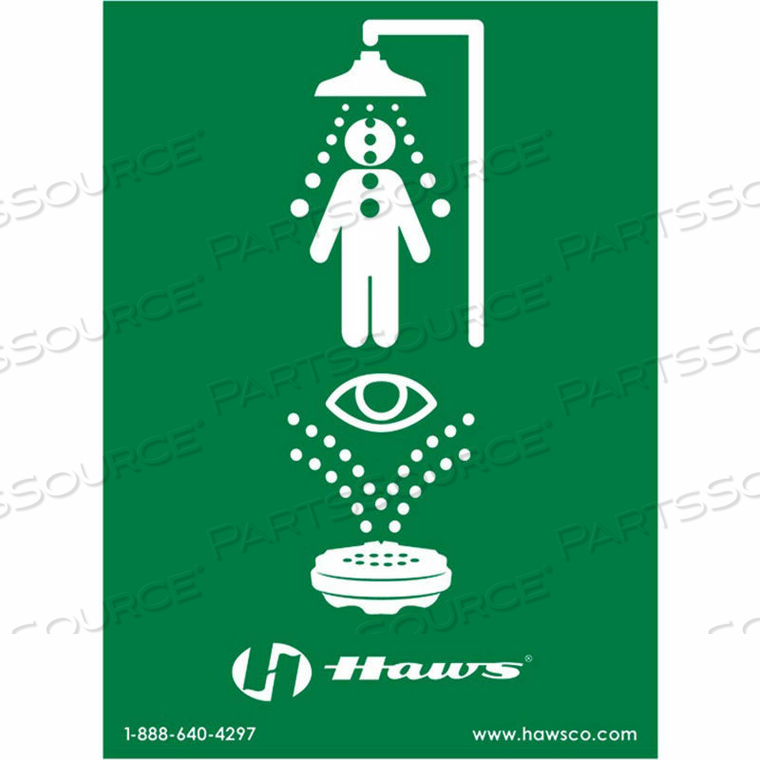 SAFETY EYEWASH SHOWER SIGN 10 3/4X8IN by Haws