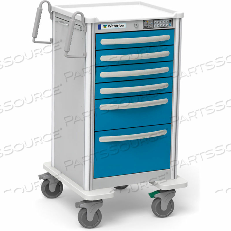 6-DRAWER ALUMINUM JUNIOR TALL NURSE SERVER CART, ELECTRONIC LOCK, ELECTRIC BLUE by Waterloo Healthcare