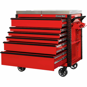 41"W X 25-3/4"D X 43-7/8"H 6 DRAWER RED FLIP TOP TOOL CART BLACK PULLS by Extreme Tools Inc.