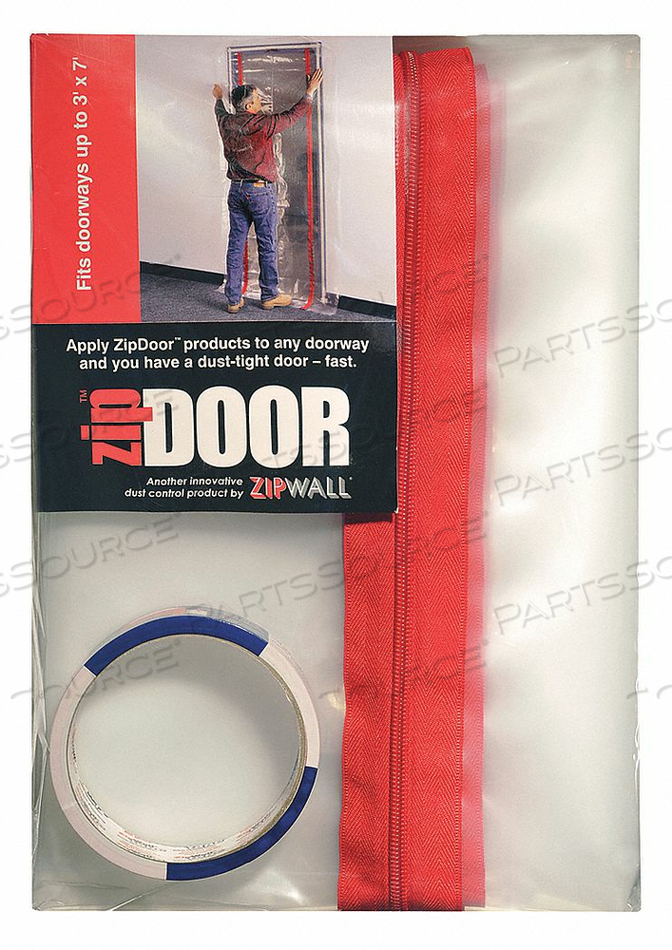 STANDARD DOOR KIT, MATERIAL PLASTIC, HEIGHT 7.5 FT, CLOSURE LENGTH 7 1/2 FT, WIDTH 4 FT, COLOR CLEAR, INCLUDES (2) FLAP HOOKS, ROLL OF TAPE, by ZipWall