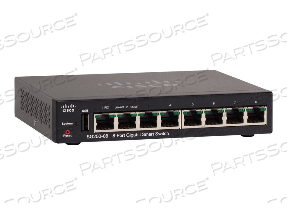 250 SERIES SG250-08, SWITCH, L3, SMART, 8 X 10/100/1000 (1 POE, 1 POE+), RACK-MOUNTABLE, POE+ 