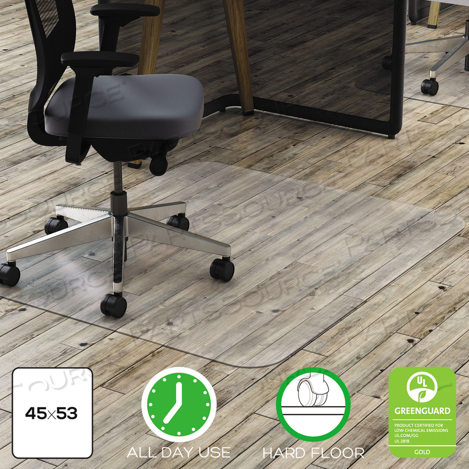 ALL DAY USE CHAIR MAT - HARD FLOORS, 45 X 53, RECTANGLE, CLEAR 