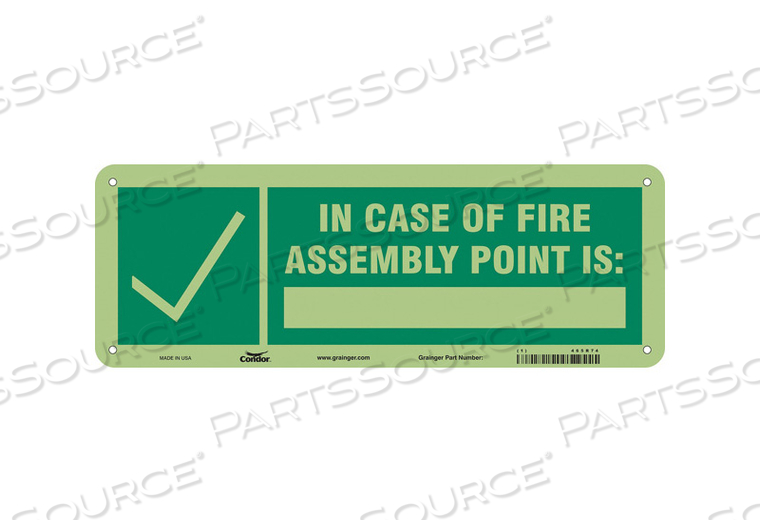 SAFETY SIGN, VERTICAL RECTANGLE, NUMBER OF PRINTED SIDES 1, ENGLISH, SIGN FORMAT OTHER FORMAT, SIGN LEGEND IN CASE OF FIRE ASSEMBLY POINT IS by Condor