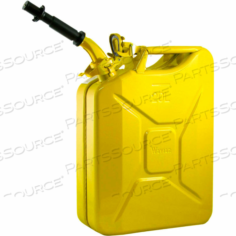 JERRY CAN W/SPOUT & SPOUT ADAPTER, YELLOW, 20 LITER/5 GALLON CAPACITY - by Wavian USA JERRY CAN W/SPOUT & SPOUT ADAPTER, YELLOW, 20 LITER/5 GALLON CAPACITY - by Wavian USA