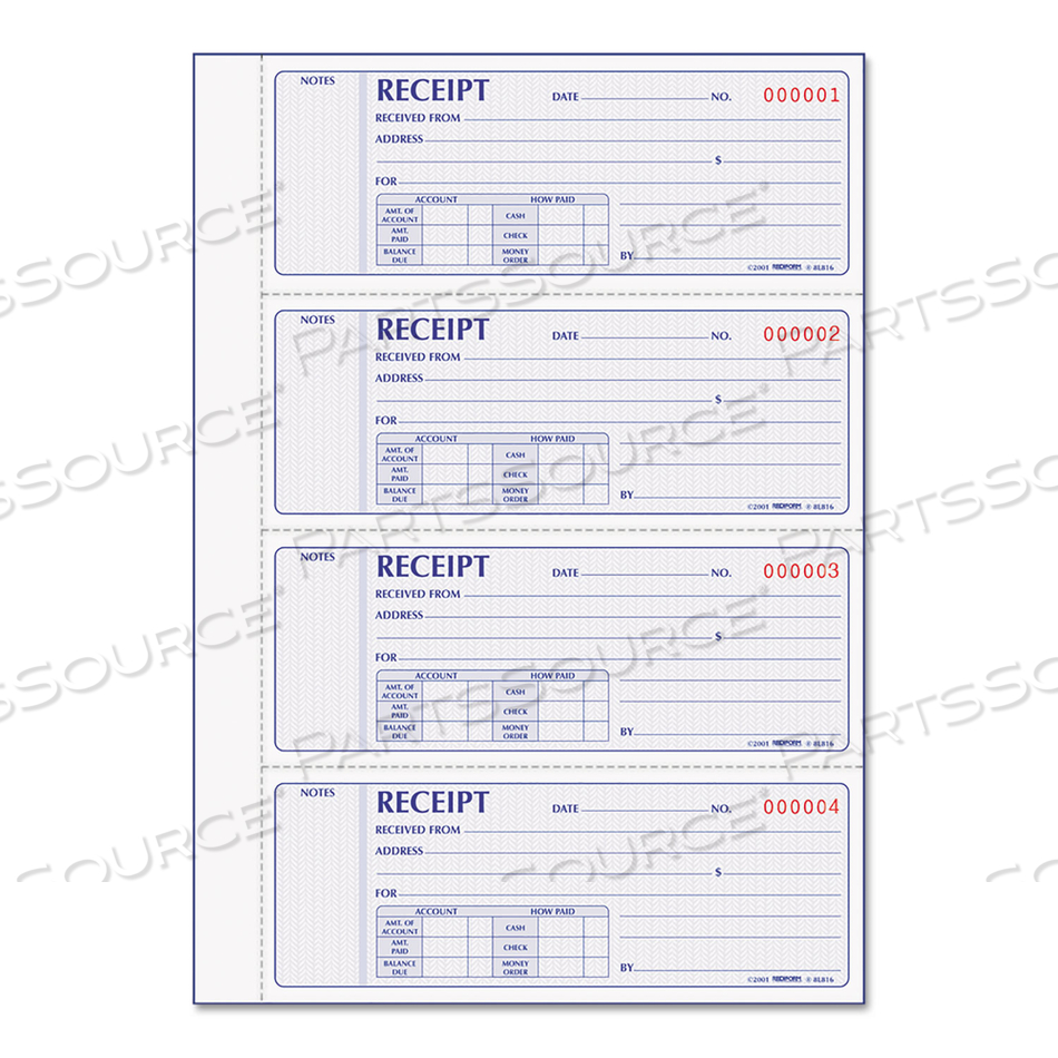 RECEIPT BOOK, TWO-PART CARBONLESS, 7 X 2.75, 4 FORMS/SHEET, 400 FORMS TOTAL by Rediform RECEIPT BOOK, TWO-PART CARBONLESS, 7 X 2.75, 4 FORMS/SHEET, 400 FORMS TOTAL by Rediform