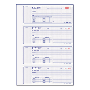 RECEIPT BOOK, TWO-PART CARBONLESS, 7 X 2.75, 4 FORMS/SHEET, 400 FORMS TOTAL by Rediform