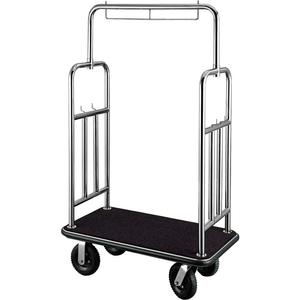 HD SQUARE BELLMAN CART STAINLESS, BLACK CARPET, BLACK BUMPER 8" PNEUMATIC by CSL