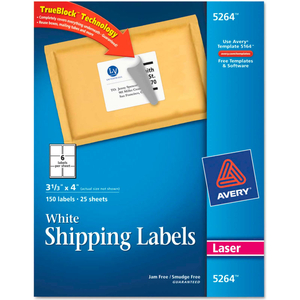 SHIPPING LABELS WITH TRUEBLOCK TECHNOLOGY, 3-1/3 X 4, WHITE, LASER, 150/PACK by Avery