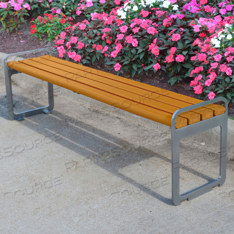 FROG FURNISHINGS RECYCLED PLASTIC 6 FT. PLAZA BACKLESS BENCH - SILVER FRAME WITH CEDAR SLATS 