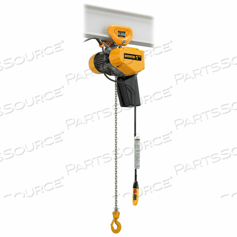 EQ 1/4 TON, DUAL SPEED, ELECTRIC CHAIN HOIST W/ PUSH TROLLEY, 20' LIFT, 33/5.5 FPM, 230V by Harrington