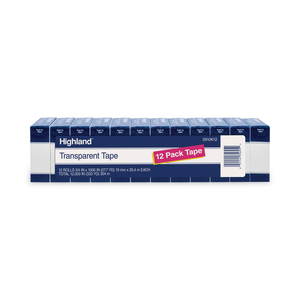 TRANSPARENT TAPE, 1" CORE, 0.75" X 83.33 FT, CLEAR, 12/PACK by Highland