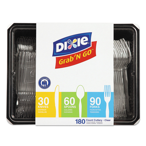 COMBO PACK, TRAY WITH CLEAR PLASTIC UTENSILS, 90 FORKS, 30 KNIVES, 60 SPOONS by Dixie