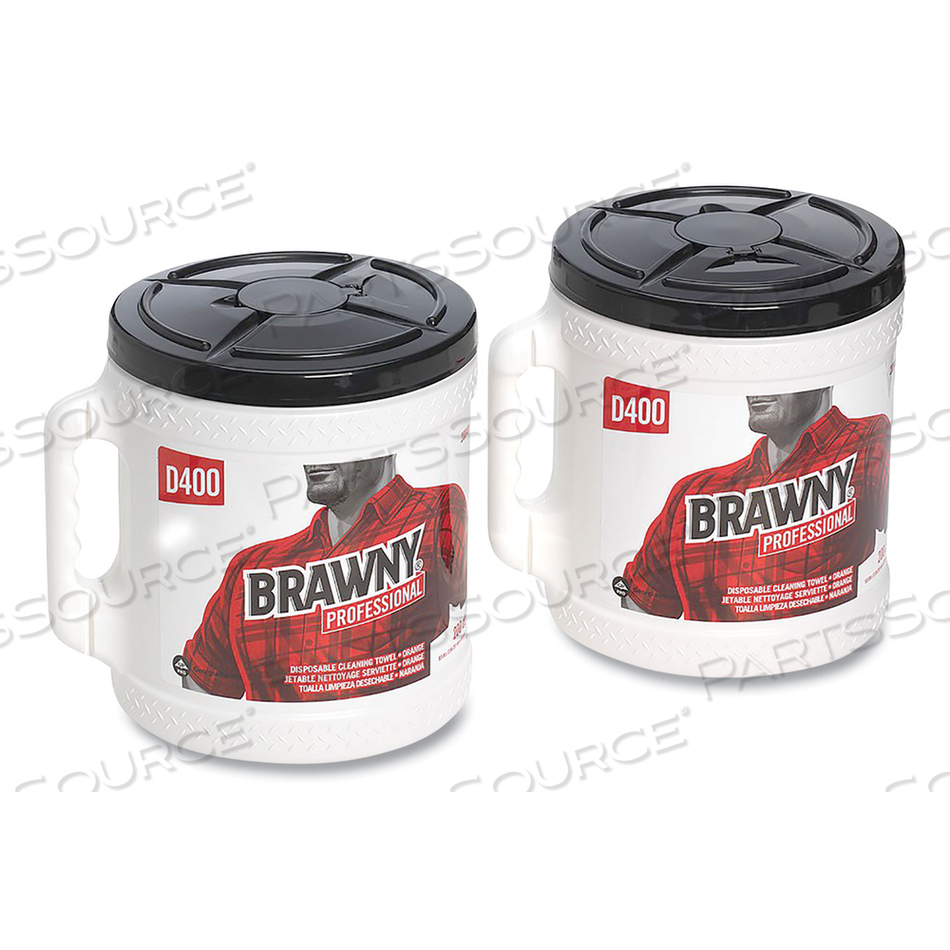 PROFESSIONAL D400 DISPOSABLE CLEANING TOWEL SYSTEM, 9.9 X 13, ORANGE, 200 SHEETS/ROLL WITH PLASTIC BUCKET by Brawny PROFESSIONAL D400 DISPOSABLE CLEANING TOWEL SYSTEM, 9.9 X 13, ORANGE, 200 SHEETS/ROLL WITH PLASTIC BUCKET by Brawny