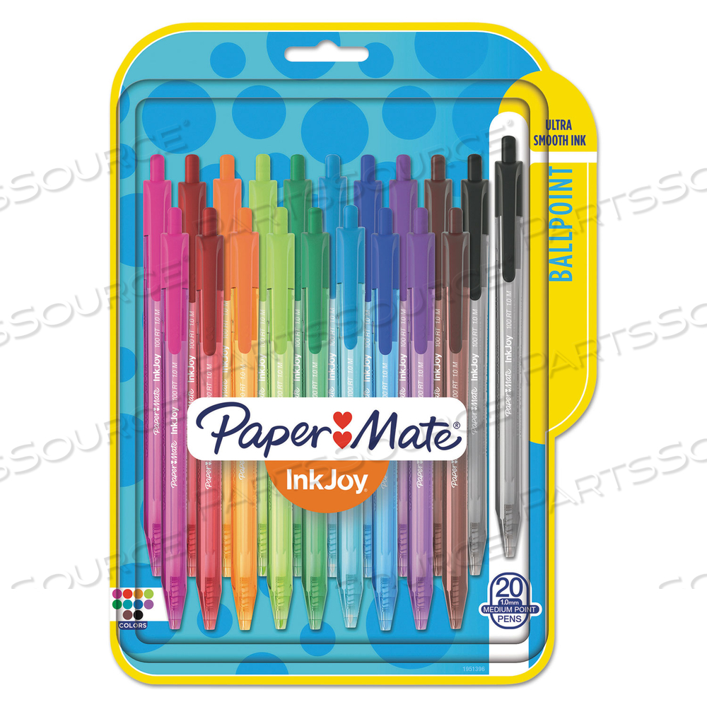 INKJOY 100 RT BALLPOINT PEN, RETRACTABLE, MEDIUM 1 MM, ASSORTED INK AND BARREL COLORS, 20/PACK by Paper Mate INKJOY 100 RT BALLPOINT PEN, RETRACTABLE, MEDIUM 1 MM, ASSORTED INK AND BARREL COLORS, 20/PACK by Paper Mate
