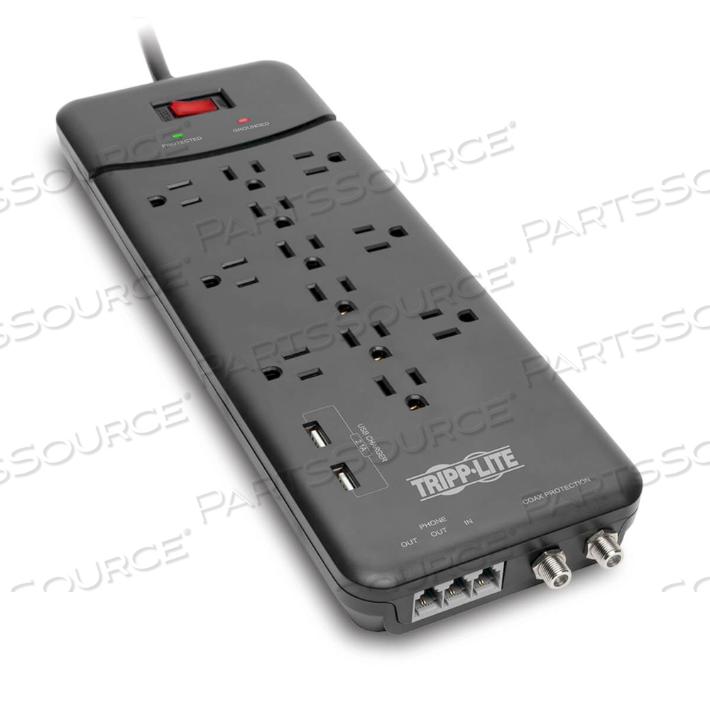 SURGE PROTECTOR POWER STRIP 12 OUTLET 2 USB PORTS TEL/MODEM/COAX by Tripp Lite