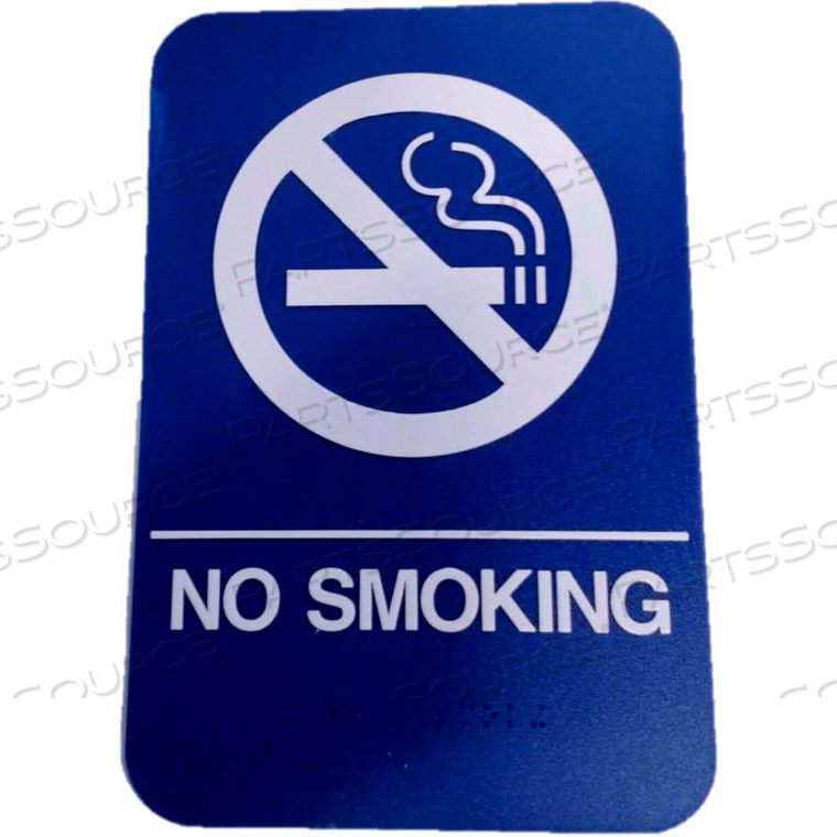 NO SMOKING ADA SIGN, 6" X 9", BLUE WITH RAISED WHITE LETTERING by Don-Jo Mfg., Inc.