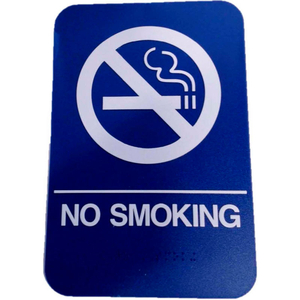 NO SMOKING ADA SIGN, 6" X 9", BLUE WITH RAISED WHITE LETTERING by Don-Jo Mfg., Inc.
