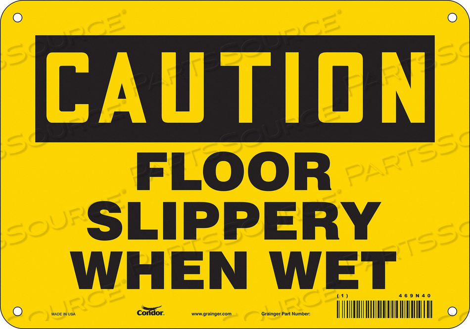 SAFETY SIGN, VERTICAL RECTANGLE, NUMBER OF PRINTED SIDES 1, ENGLISH, SIGN FORMAT TRADITIONAL OSHA, SIGN LEGEND FLOOR SLIPPERY WHEN WET, SIGN by Condor