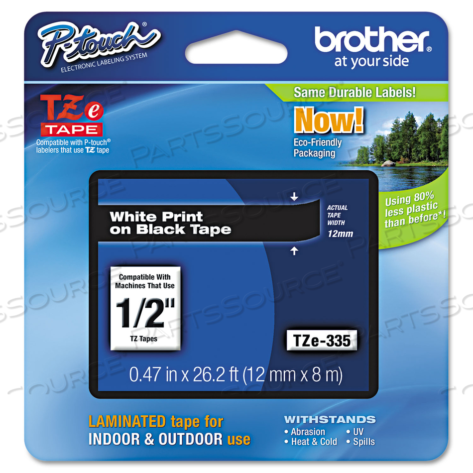 TZE STANDARD ADHESIVE LAMINATED LABELING TAPE, 0.47" X 26.2 FT, WHITE ON BLACK by Brother TZE STANDARD ADHESIVE LAMINATED LABELING TAPE, 0.47" X 26.2 FT, WHITE ON BLACK by Brother
