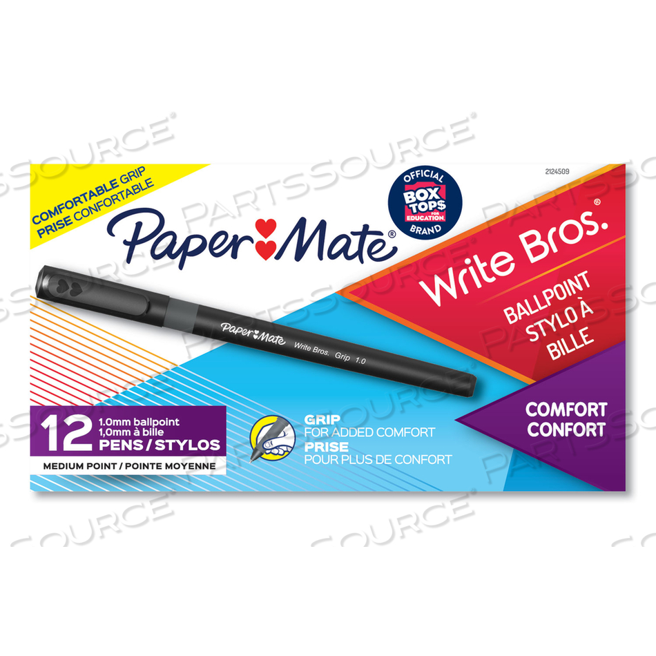 WRITE BROS. GRIP BALLPOINT PEN, STICK, MEDIUM 1 MM, BLACK INK, BLACK BARREL by Paper Mate WRITE BROS. GRIP BALLPOINT PEN, STICK, MEDIUM 1 MM, BLACK INK, BLACK BARREL by Paper Mate