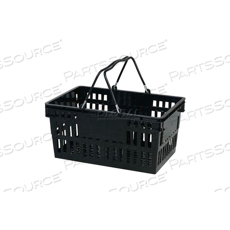BLACK PLASTIC SHOPPING BASKET 26 LITER WITH BLACK PLASTIC GRIPS WIRE HANDLE by Versacart Systems, Inc. BLACK PLASTIC SHOPPING BASKET 26 LITER WITH BLACK PLASTIC GRIPS WIRE HANDLE by Versacart Systems, Inc.