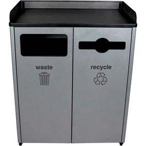 DOUBLE COURTSIDE FOR WASTE & RECYCLE - 64 GALLON - GRAY/BLACK by Busch Systems International Inc DOUBLE COURTSIDE FOR WASTE & RECYCLE - 64 GALLON - GRAY/BLACK by Busch Systems International Inc