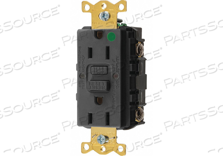 GFCI RECEPTACLE 15A 125VAC 5-15R BLACK by Hubbell Incorporated, Wiring Device-Kellums GFCI RECEPTACLE 15A 125VAC 5-15R BLACK by Hubbell Incorporated, Wiring Device-Kellums